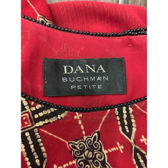 Dana Buchman Petite Silk Sleeveless Red Black Patterned Top Size 4 - Picture 5 of 10